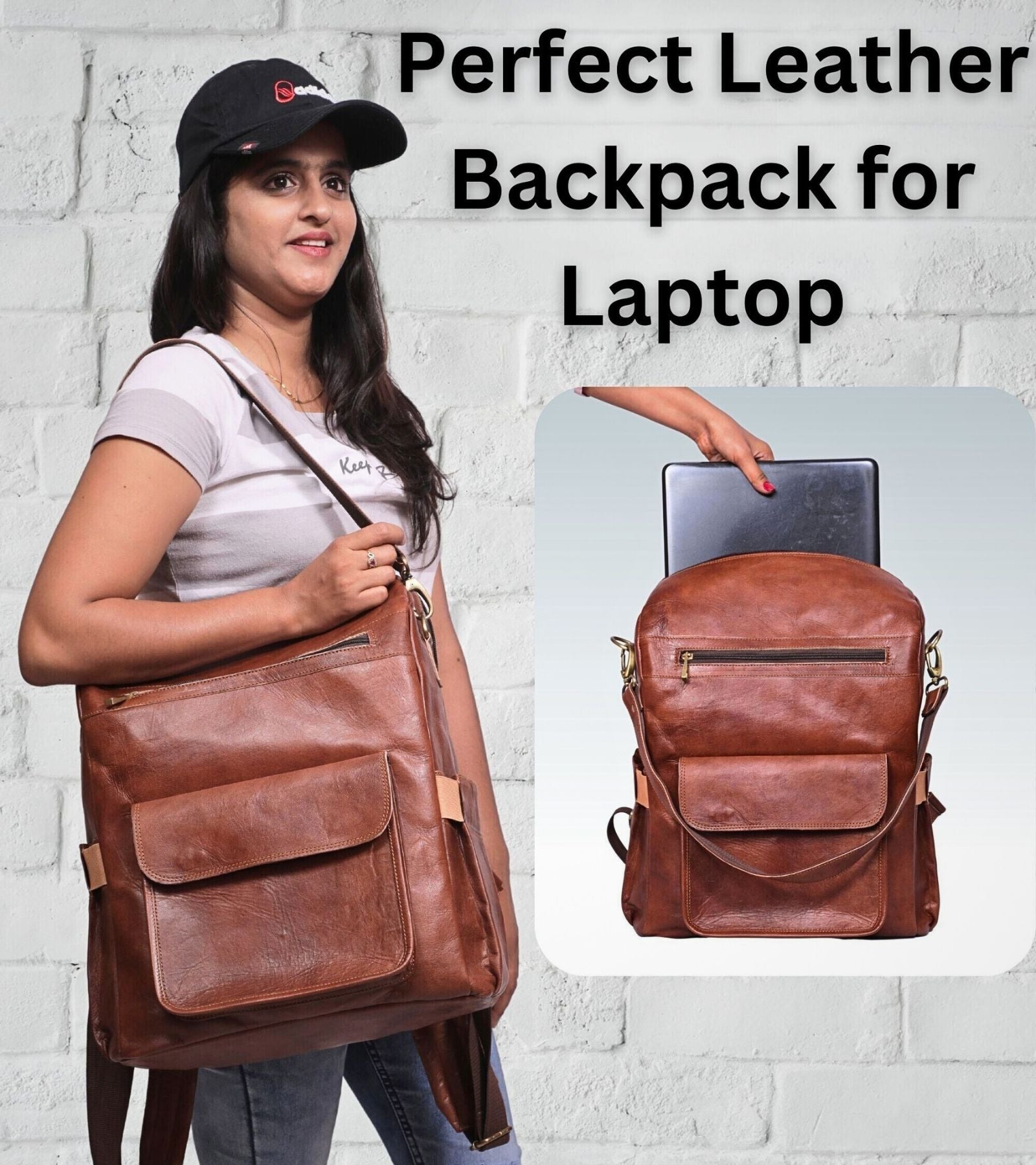DEKVIO 16" Handcrafted Genuine Leather Backpack for Women | Laptop Rucksack | Travel, Work & College Bag | Brown, Coffee, Tan, Black