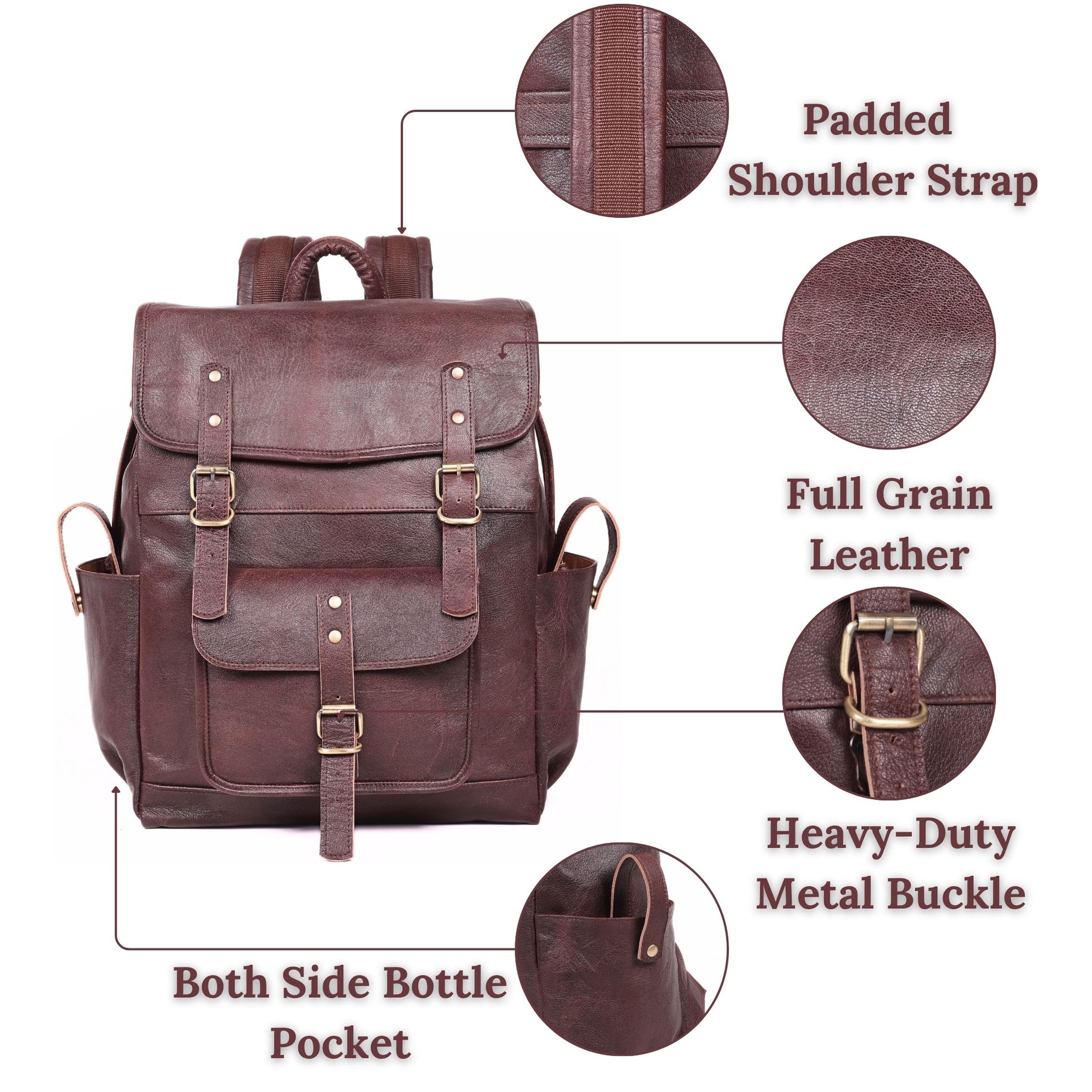 DEKVIO Leather Utility Laptop Backpack | Full Grain Travel & Work Bag