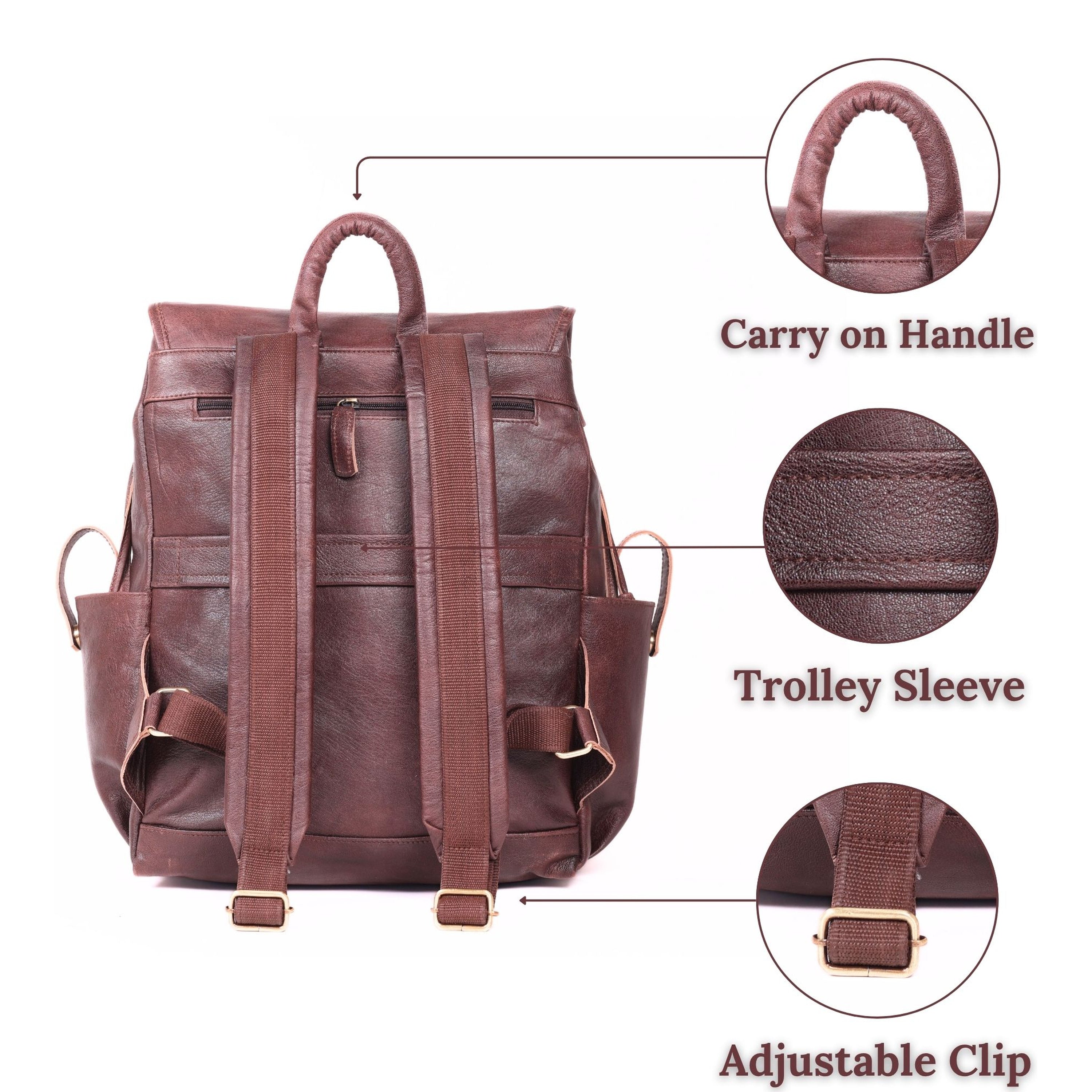 DEKVIO Leather Utility Laptop Backpack | Full Grain Travel & Work Bag