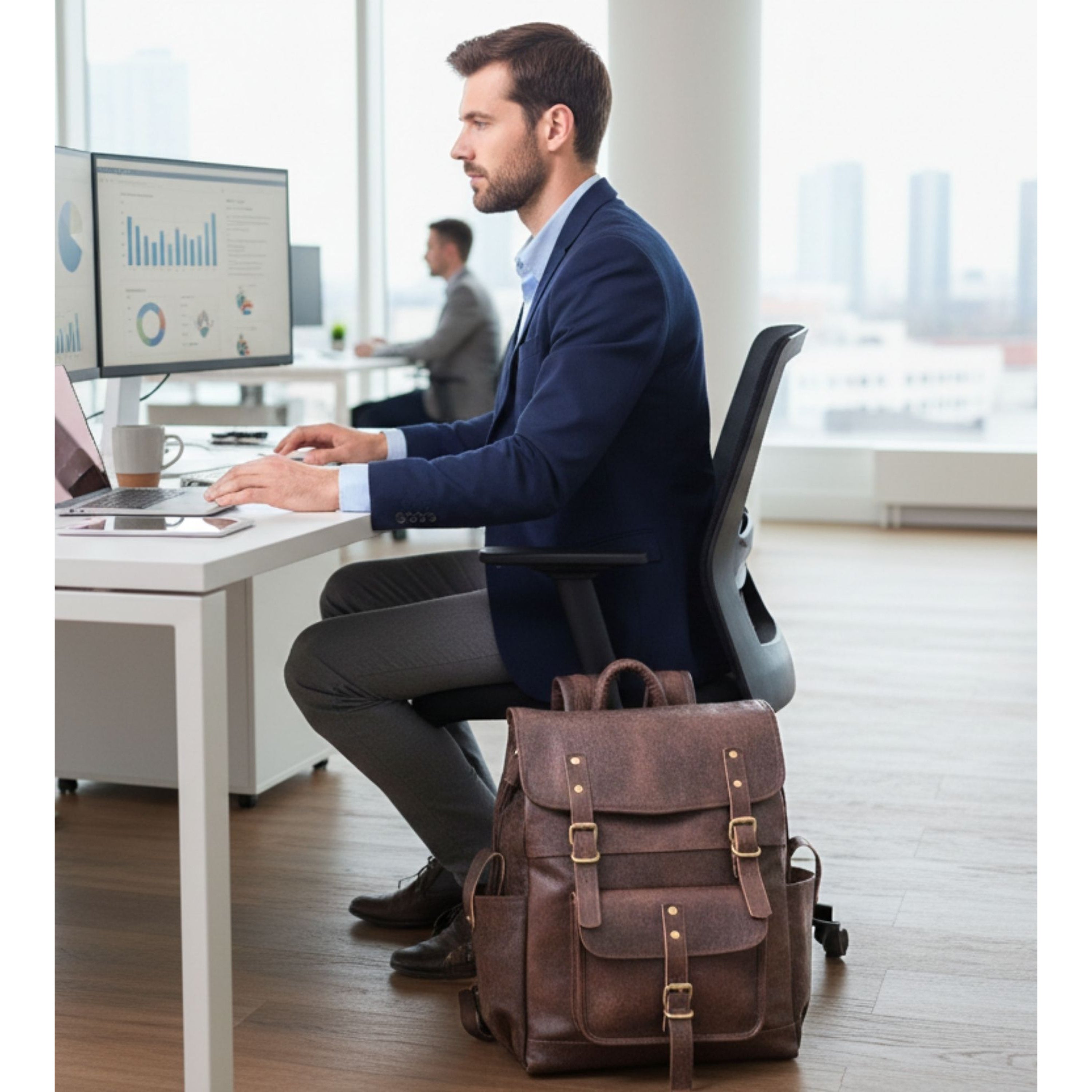 DEKVIO Leather Utility Laptop Backpack | Full Grain Travel & Work Bag