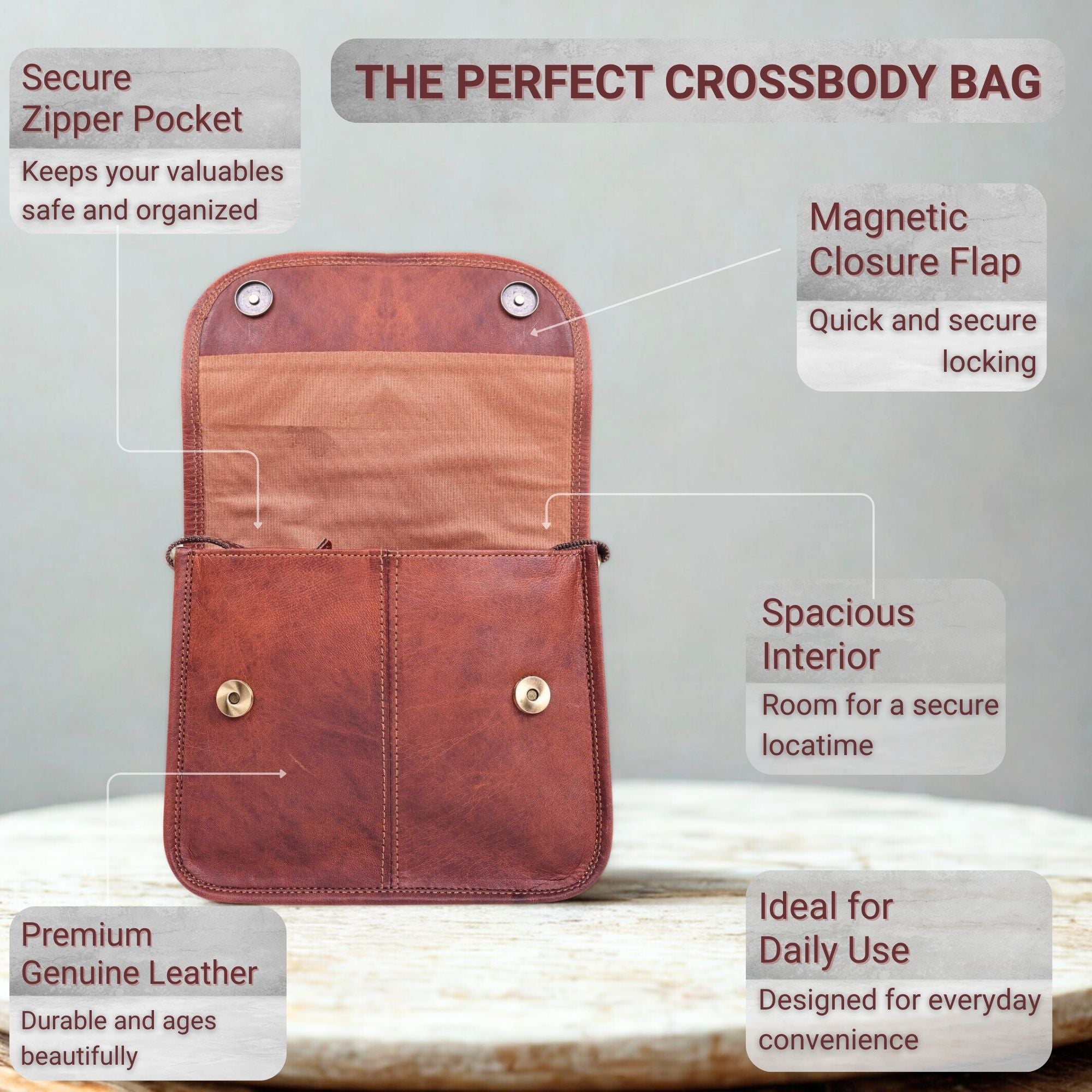 DEKVIO Small Leather Crossbody Purse for Women | Genuine Leather Saddle Bag | Magnetic Closure | Compact Shoulder Bag | Brown, Coffee, Tan, Black